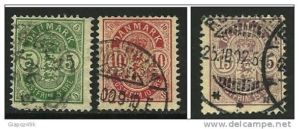 ● DANIMARCA - 1895  /02 - STEMMA - N. 35 / 36 /39 Usati - Cat. ? € - L. N. 303 /305 - Usati