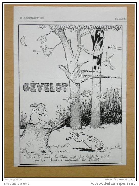 Pub Papier 1927 Sport Chasse Cartouche GEVELOT Lapin Gibier Oiseaux Canard Faison  Humour Benjamin Rabier - Publicités