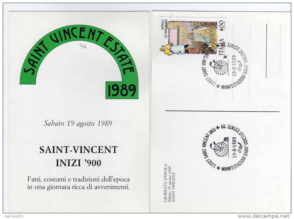 Anno 1989-x- SAint Vincent, Giornata D´Epoca Annullo Filatelico.  Vedi Descrizione - Betogingen