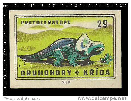 Poster Stamp - Czech Matchbox Label -  Prehistoric Animals, Dinosaur, Chameleon, Alligator, Protoceratops - Boites D'allumettes - Etiquettes