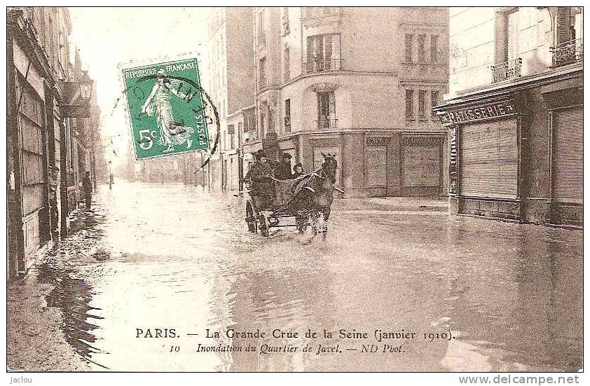 PARIS GRANDE RUE DE 1910 INONDATION DU QUARTIER DE JAVEL (ATTELAGE)    REF 25816 - Paris (15)
