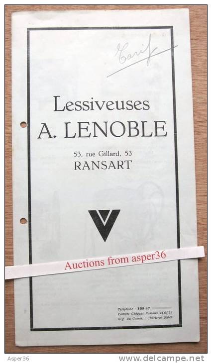 Brochure "Lessiveuses A. Lenoble, Rue Gillard, Ransart" - Collections