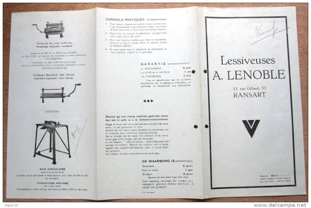 Brochure "Lessiveuses A. Lenoble, Rue Gillard, Ransart" - Collections