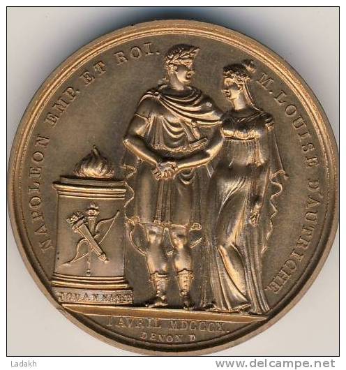 MEDAILLE NAPOLEON ET MARIE LOUISE 1810 BRONZE # Empereur # Andrieu JOUANNIN # - Royal / Of Nobility