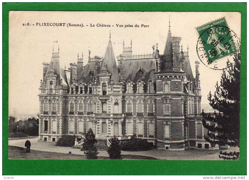 80 - FLIXECOURT -- Le Château , Vue Sur Le Parc -  Cpa  Année 1908    Edit G LELONG  X - Flixecourt