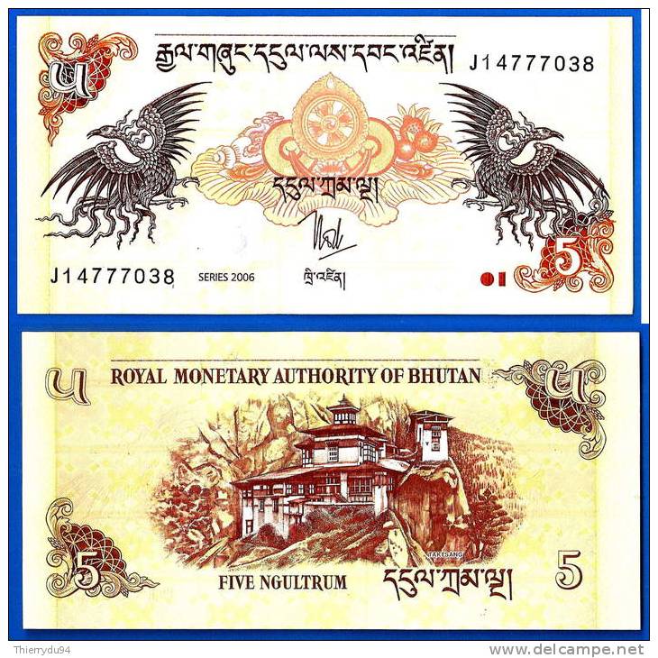 Bhoutan 5 Ngultrum 2006 Neuf UNC  Bhutan Buthan Oiseau Bird Uncirculated Paypal Bitcoin OK! - Bhoutan