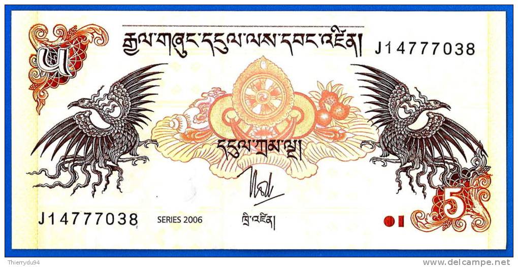 Bhoutan 5 Ngultrum 2006 Neuf UNC  Bhutan Buthan Oiseau Bird Uncirculated Paypal Bitcoin OK! - Bhután