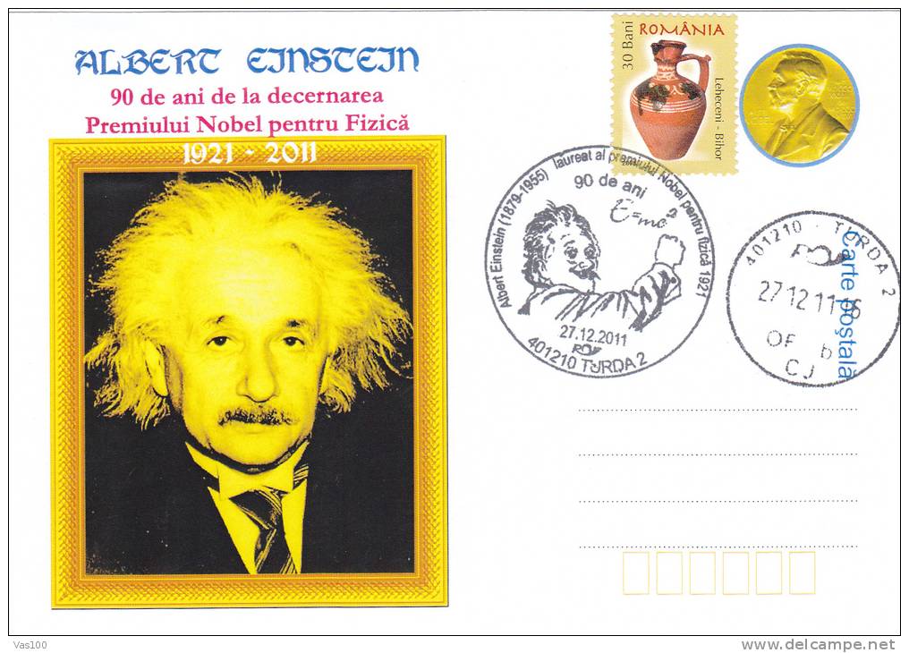 NOBEL PRIZE IN PHYSICS 1921 ALBERT EINSTEIN NEW 2011 PC CARD OBLITERATION CONCORDANTE TURDA ROMANIA. - Albert Einstein
