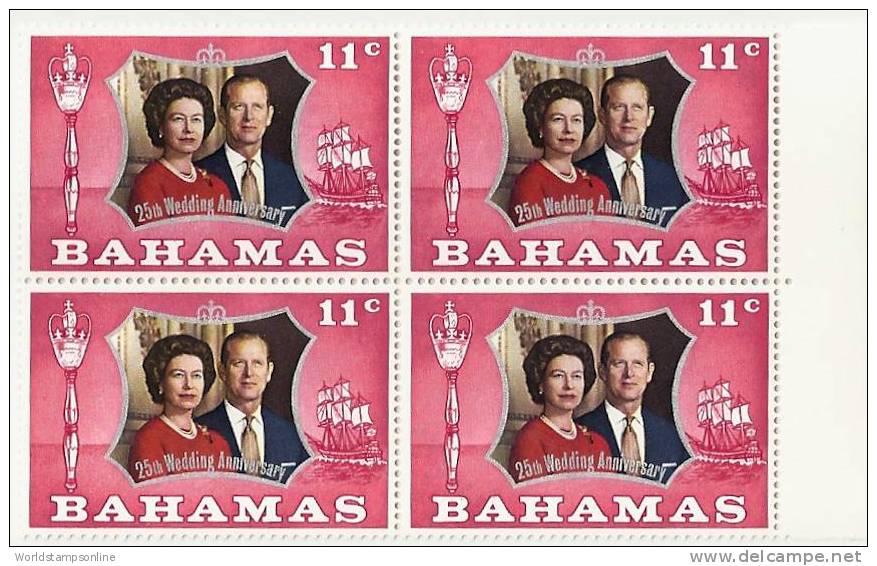 Bahamas, Year 1972, Mi 352, 25th Wedding Anniversary, Block Of 4, MNH** - 1963-1973 Autonomie Interne