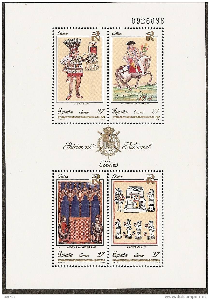 1992-ED. 3236 H.B.-PATRIMONIO.CODICES-NUEVO- - Blocks & Sheetlets & Panes