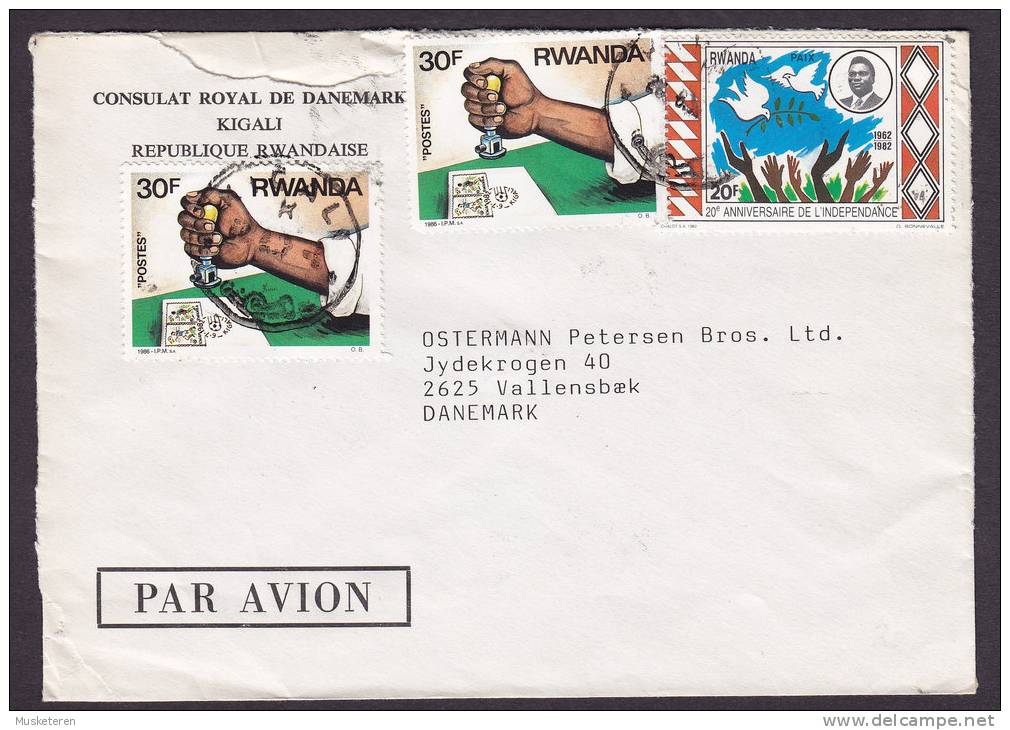 Rwanda Airmail Par Avion CONSULAT ROYAL DE DANEMARK, KIGALI 1986? Cover Brief Philately Stamps - Other & Unclassified