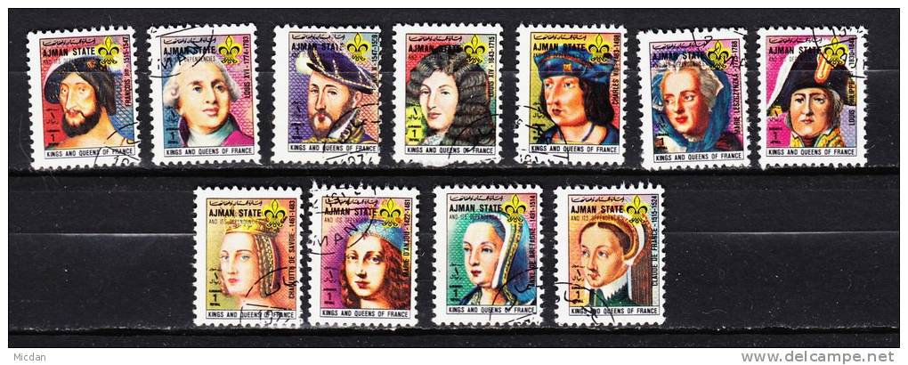 AS29/Ajman/Poste Aérienne/1972 - Rois Et Reines De France 11 Mini Timbres - Ajman