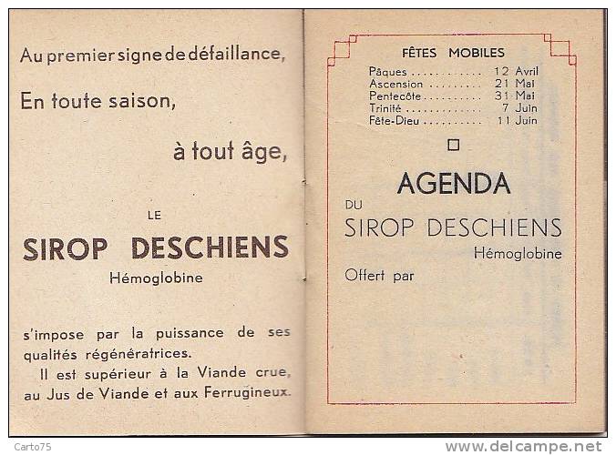Calendrier 1936 - Agenda Sirop Deschiens - Publicité Maladie - Dentiste Dents Enfants - Petit Format : 1921-40