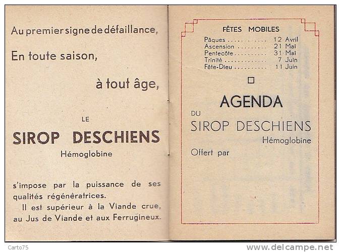 Calendrier 1936 - Agenda Sirop Deschiens - Publicité Maladie - Dentiste Dents Enfants - Kleinformat : 1921-40