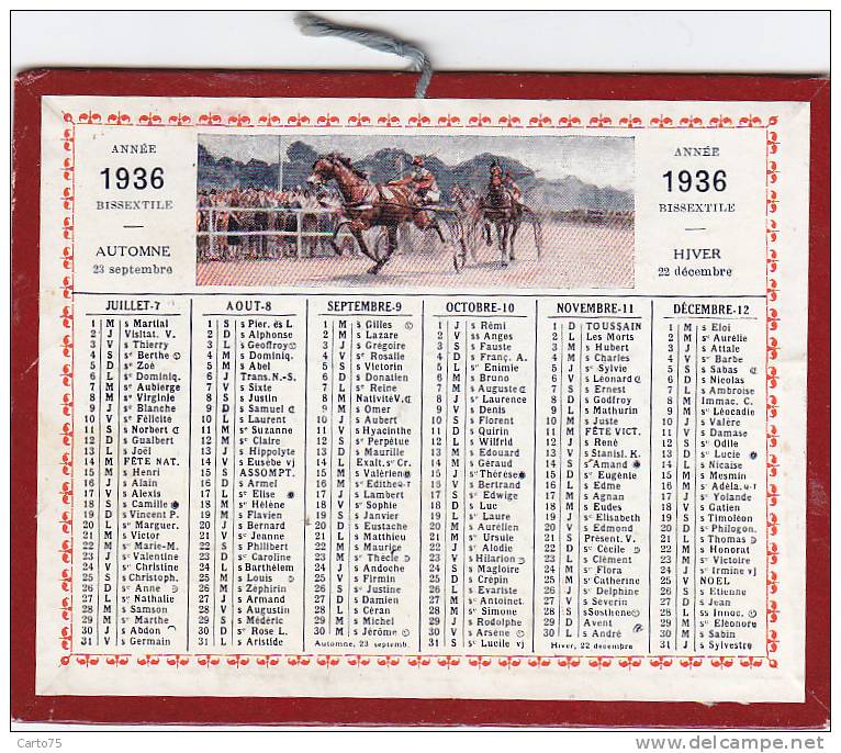 Calendrier 1936 - Agriculture Foins - Courses Hippiques - 1936 Année Bissextile - Tamaño Pequeño : 1921-40