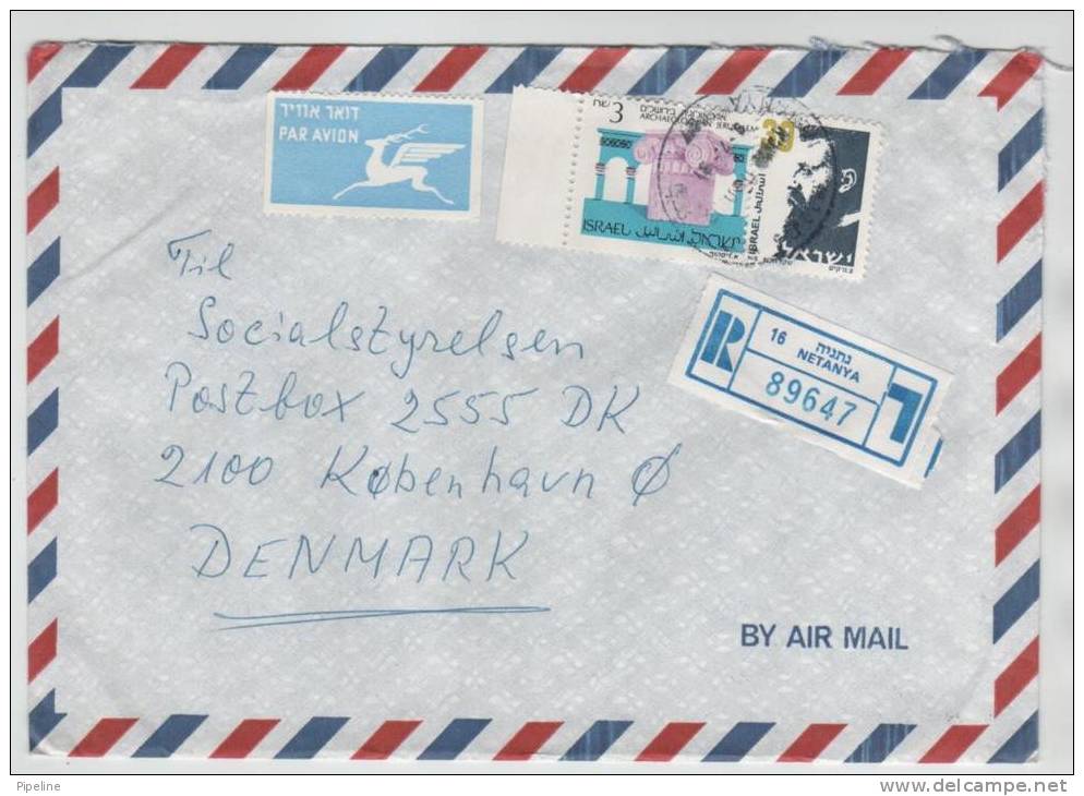 Israel Registered Air Mail Cover Sent To Denmark Netanya 9-7-1981 - Poste Aérienne