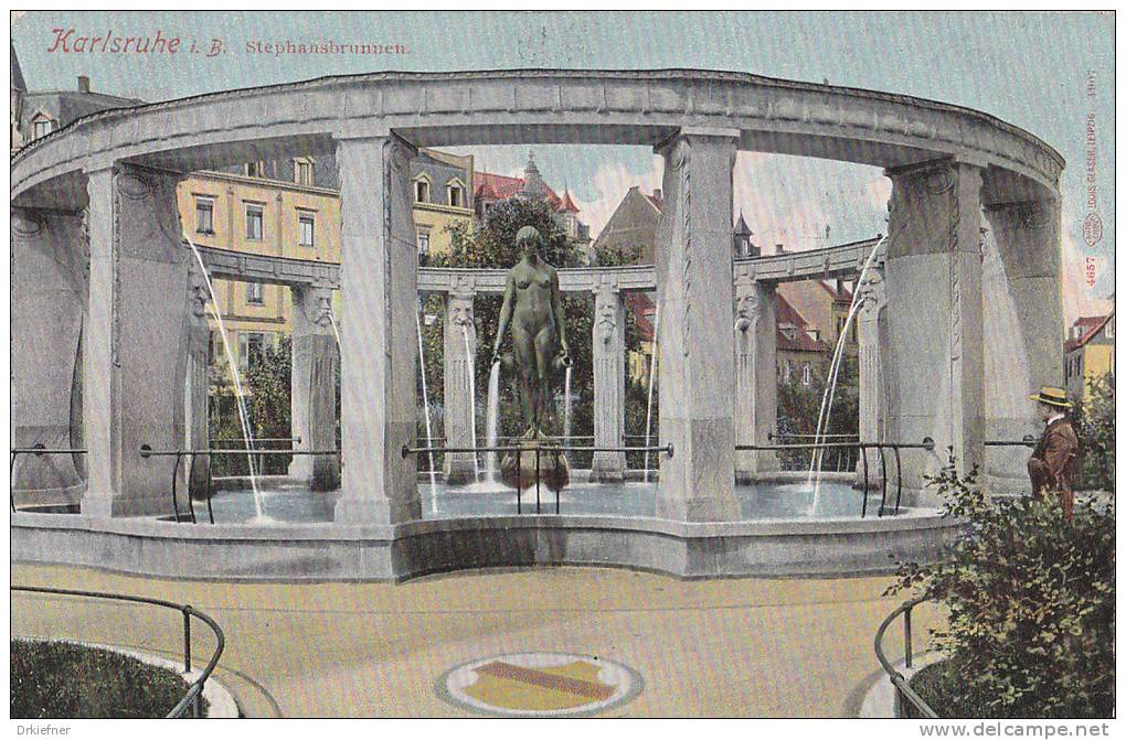 Karlsruhe,  Stephansbrunnen, Um 1908 - Karlsruhe