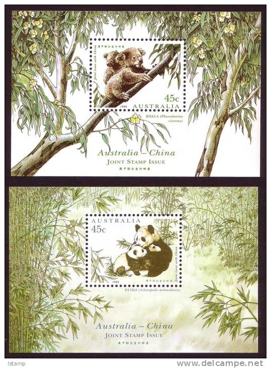 ⭕1995 - Australia CHINA Joint Issue Panda Koala - (2) Miniature Sheets Stamps MNH⭕ - Blocks & Sheetlets