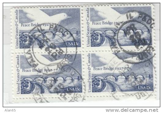 #1721 Peace Bridge 50th Anniversary, US-Canada Border, Block Of 4 Used 13-cent Stamps - Used Stamps