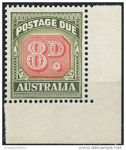 AUSTRALIA 1958  POSTAGE DUES 8d SC# J 92 XF MNH CORNER COPY (DEB01) - Segnatasse