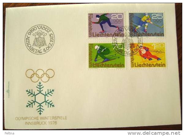 1976 LIECHTENSTEIN FDC WINTER OLYMPIC GAMES INNSBRUCK ICE HOCKEY SKIING SKATING - Inverno1976: Innsbruck