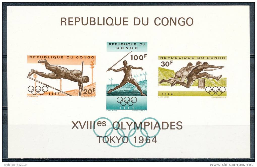 CONGO DEMOCRATIC REPUBLIC 1964 OLYMPIC GAMES SC# 497A S/S VF MNH - Mint/hinged