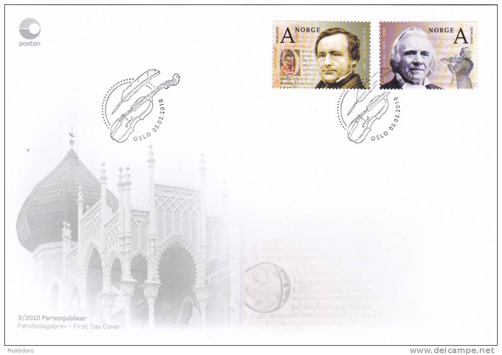 Norway FDC Mi 1710-1711 Serie Personal Anniversaries : Peter Andreas Munch - Ole Bull - 2010 - FDC