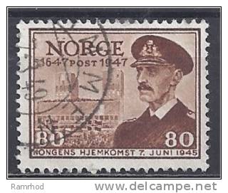 NORWAY 1947 Tercentenary Of Norwegian Post Office  Brown - 80ore Hakon And Town Hall FU - Used Stamps