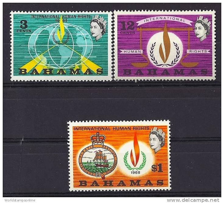 Bahamas, Year 1968, Mi 274-276, International Human Rights, MNH ** - 1963-1973 Ministerial Government