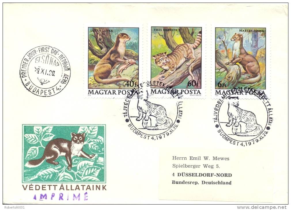 Hungary 1979 FDC Wildlife: Otter, Wild Cat, Pine Marten, Eurasian Badger, Polecat, Beach Marten (on Two Covers) - Wild