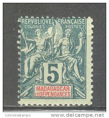 (SA0750) MADAGASCAR, 1896 ("Tablet"-type, 5c., Green And Red On Green). Mi # 31. MLH* Stamp - Neufs