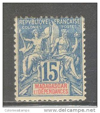 (SA0756) MADAGASCAR, 1896 ("Tablet"-type, 15c., Blue And Red). Mi # 33. Mint Hinged* Stamp - Neufs