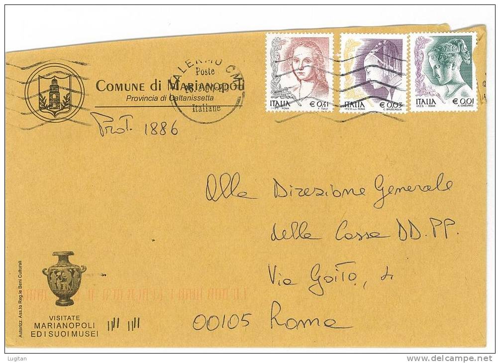 MARIANOPOLI CAP 93010 - CALTANISSETTA  - ANNO  2002 - LS - SICILIA  -TEMATICA COMUNI D'ITALIA - STORIA POSTALE - Macchine Per Obliterare (EMA)