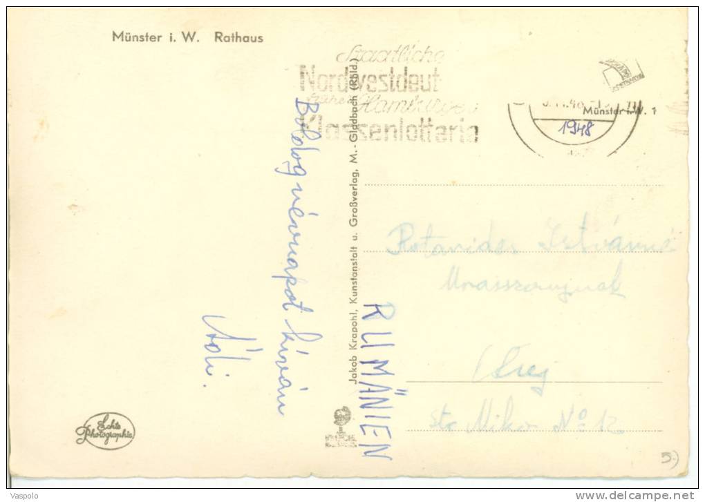 GERMANY-MUNSTER I. W. RATHAUS -CIRCULATED-1948 - Münster