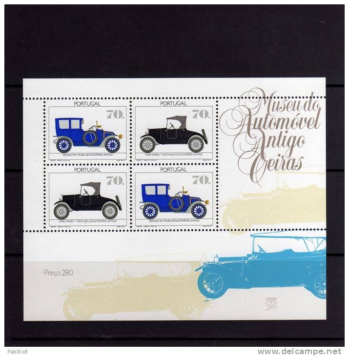 PORTOGALLO - PORTUGAL 1992 MUSEO DELL´AUTOMOBILE D´EPOCA MNH FOGLIETTO - Unused Stamps