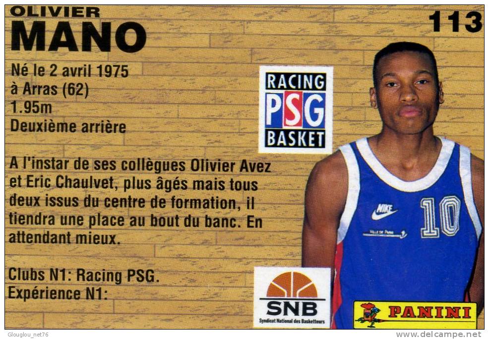 IMAGE CARTONNEE.....BASKETBALL....OLIVIER MANO....CHAMPIONNAT DE FRANCE 1994 VOIR SCANNER... - Autres & Non Classés