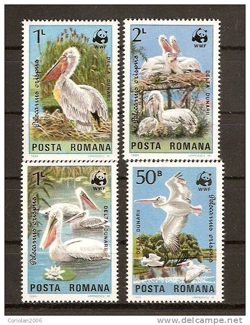 Romania 1984 MNH / WWF-pelicans / 4 Val - Unused Stamps