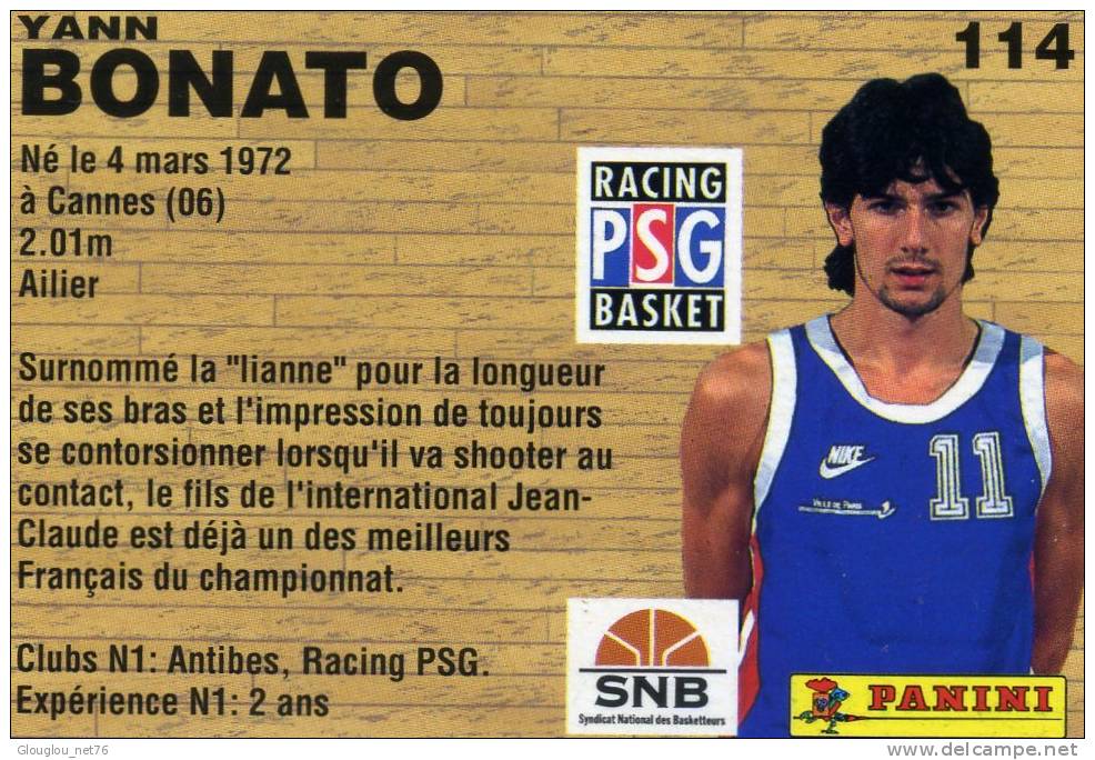 IMAGE CARTONNEE.....BASKETBALL....YANN BONATO....CHAMPIONNAT DE FRANCE 1994 VOIR SCANNER... - Autres & Non Classés