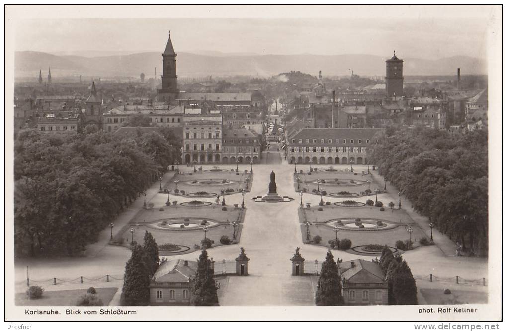 Karlsruhe, Blick Vom Schlossturm, Mit Rathaus Und Pyramide, Um 1930 - Karlsruhe