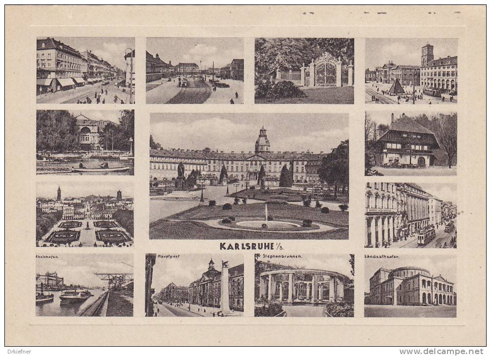 Karlsruhe,  13 Kleinbilder Auf Postkarte, Um 1940 - Karlsruhe