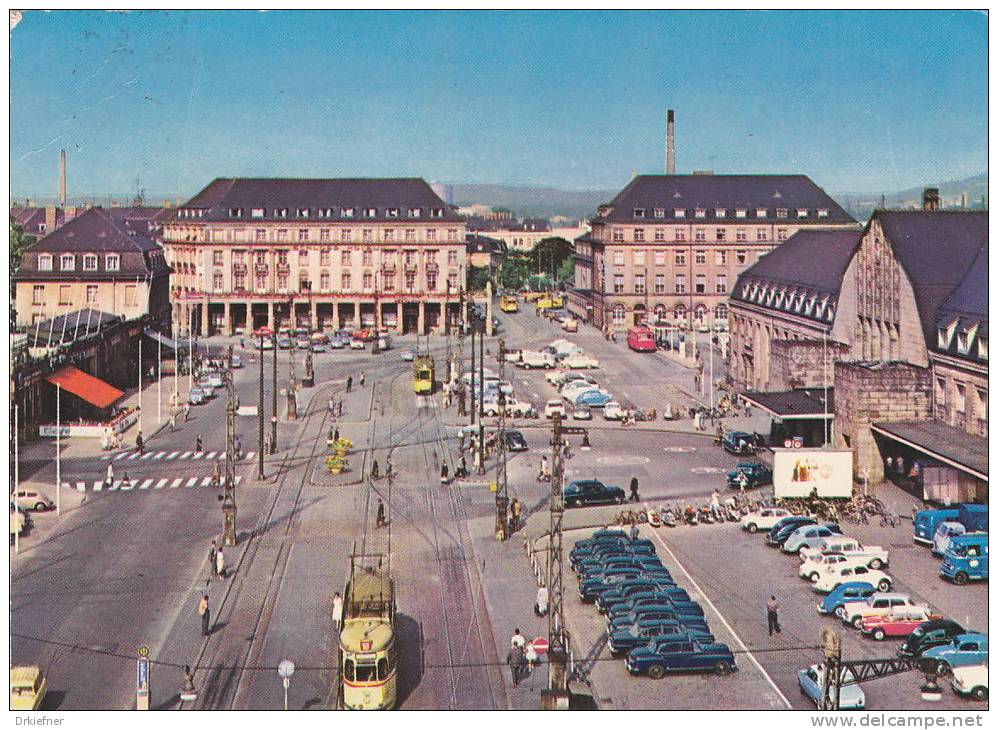 Karlsruhe,  Bahnhof, Bahnhofsplatz, Straßenbahn, Um 1965 - Karlsruhe