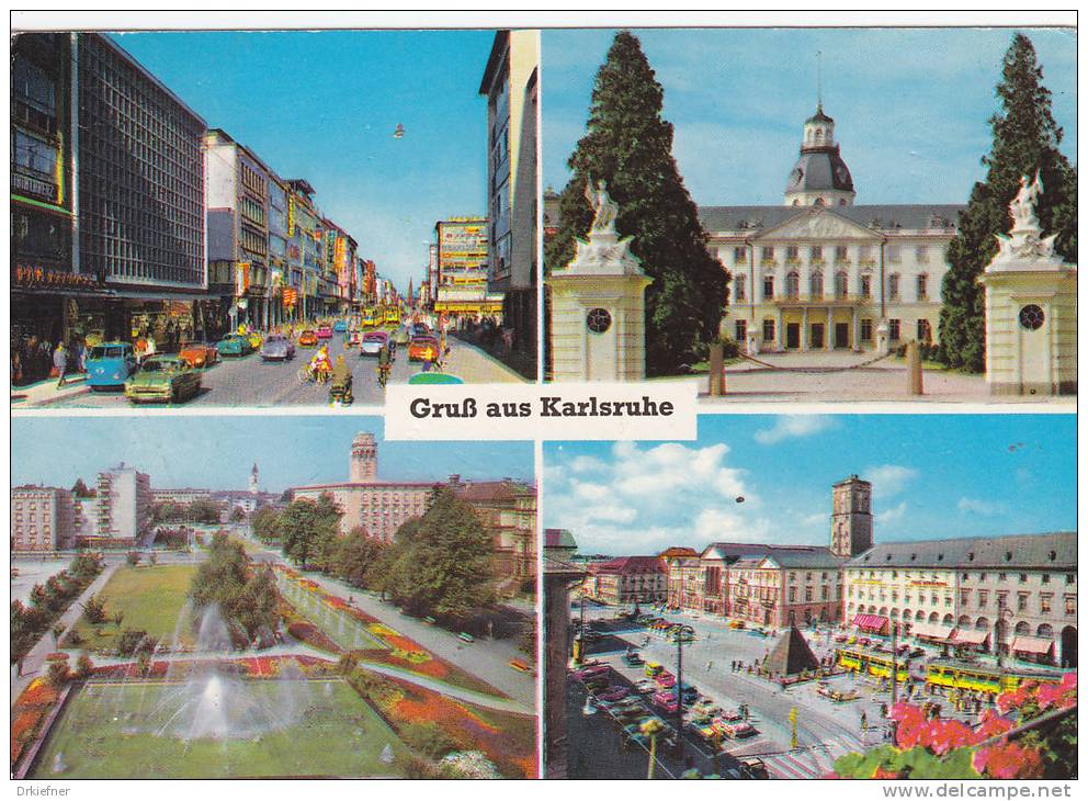 Karlsruhe, Kaiserstraße, Schloss, Wasserspiele, Marktplatz, Um 1965 - Karlsruhe