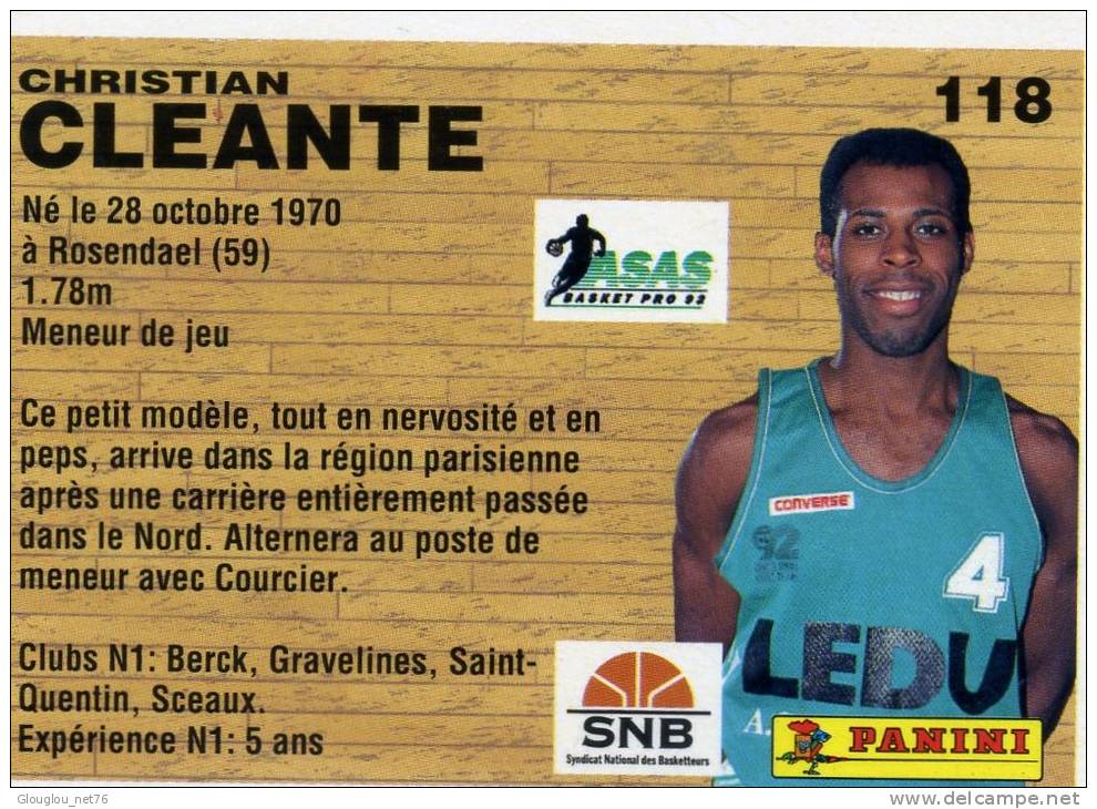 IMAGE CARTONNEE.....BASKETBALL...CHRISTIAN CLEANTE....CHAMPIONNAT DE FRANCE 1994 VOIR SCANNER... - Altri & Non Classificati