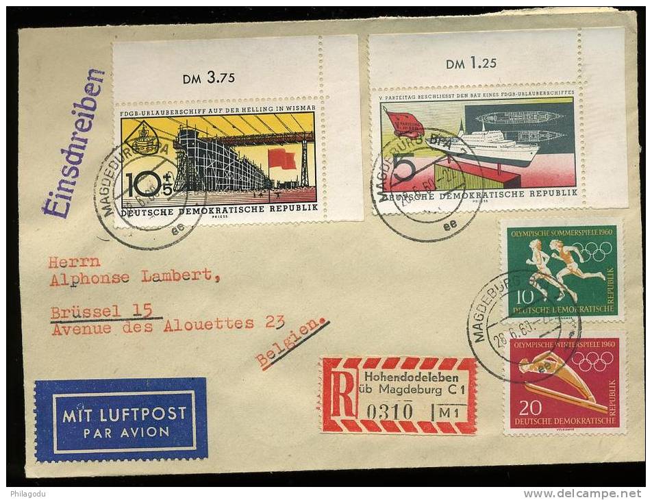 1960 Jeux Olympiques, Port De Rostock, Navires Vacanciers Sur Lettre REC - Briefe U. Dokumente