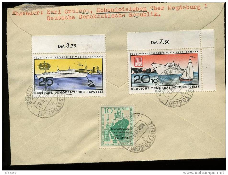 1960 Jeux Olympiques, Port De Rostock, Navires Vacanciers Sur Lettre REC - Briefe U. Dokumente