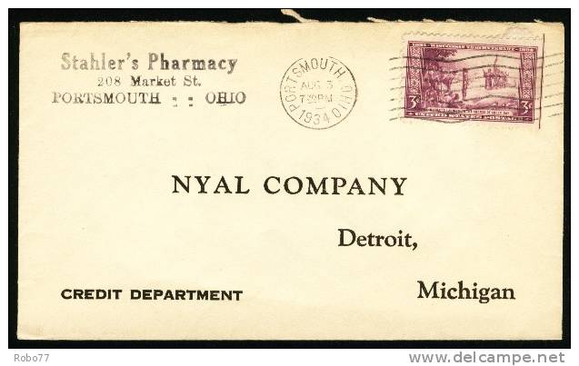 1934 USA Cover. Portsmouth Aug.3.1934. Druggist, Pharmaceutics, Pharmacy. (Zb05124) - Pharmacy