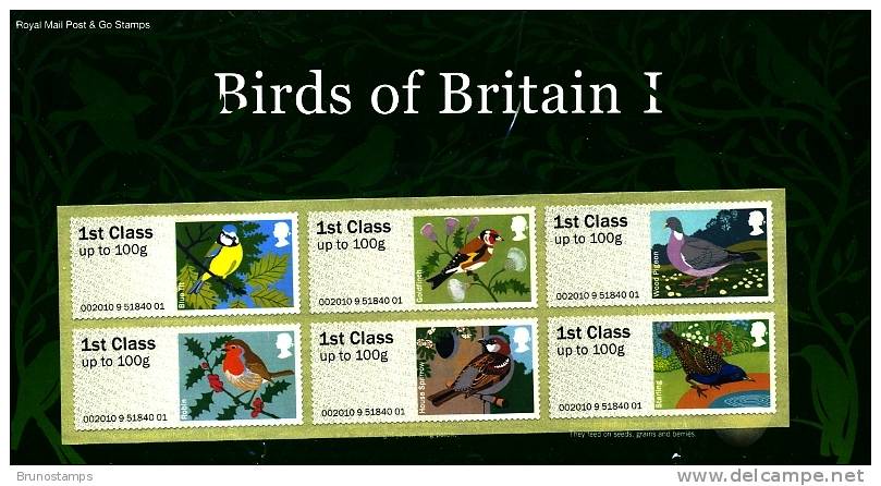 GREAT BRITAIN - 2010 POST & GO STAMPS  SET OF 6 1st BIRDS 1  MINT NH - Presentation Packs