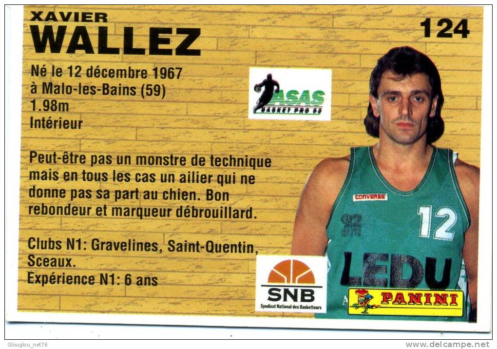 IMAGE CARTONNEE.....BASKETBALL...xavier Wallez....CHAMPIONNAT DE FRANCE 1994 VOIR SCANNER... - Otros & Sin Clasificación