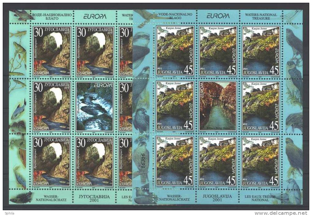 Jugoslawien – Yugoslavia 2001 Europa CEPT Mini Sheets Of 8 + Label MNH; Michel # 3031-32 - Blocs-feuillets