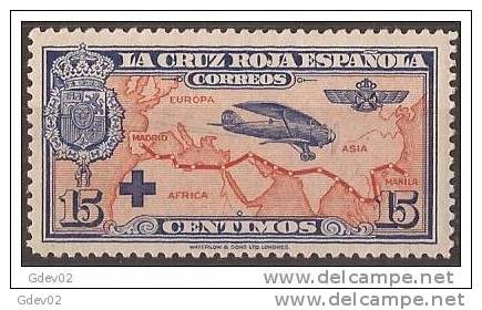 ES341-LA246TTA.España Spain Espagne 1ª CRUZ ROJA AEREA 1926 (Ed 341*) Levisima Charnela.EXCELENTE - Aviones